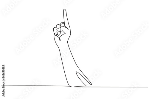 Single continuous line drawing symbol of victory or champion. Number one hand count. Learn to count numbers. Concept of education for children. Dynamic one line draw graphic design vector illustration