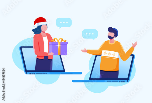 Christmas gift and celebration flat vector illustration for banner 