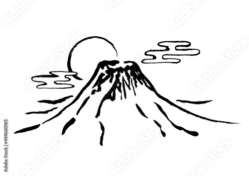 富士山　水墨画　筆絵　イラスト
