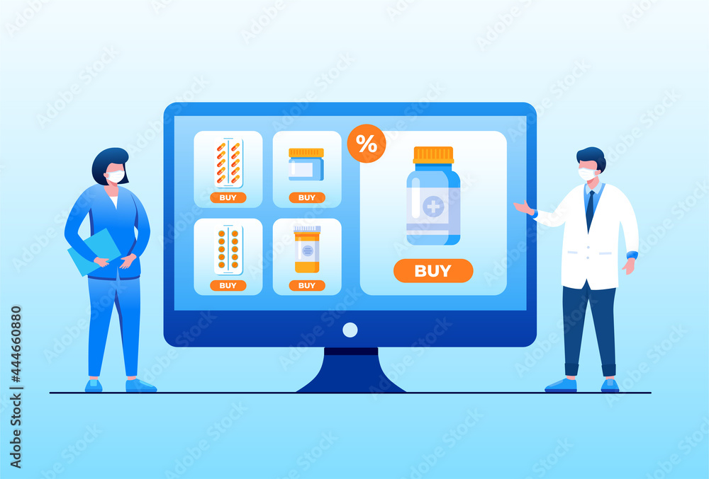 Pharmacy online flat vector illustration for banner Pharmacy online flat vector illustration for banner