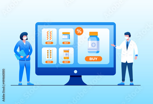 Pharmacy online flat vector illustration for banner 