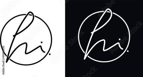 Hi. - Hi logo. Label for social media content. Vector hand-drawn illustration design. circle with hi written as signature