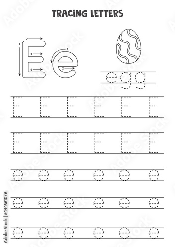 Tracing letters of English alphabet. Black and white worksheet.