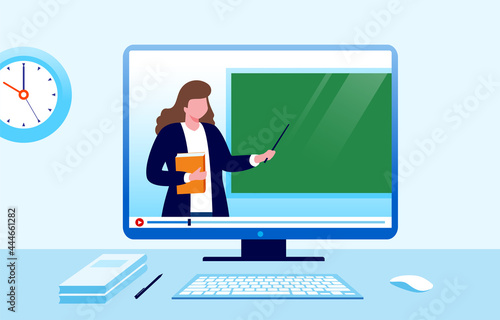 Online education flat vector illustration for banner web landing page