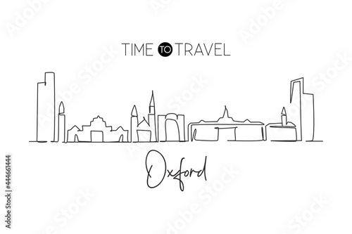 Single continuous line drawing Oxford skyline, Ohio. Famous city scraper landscape gallery. World travel home wall decor art poster print concept. Modern one line draw design vector illustration