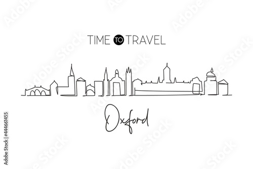 Single one line drawing Oxford city skyline, England. World historical town landscape. Best holiday destination postcard print. Editable stroke trendy continuous line draw design vector illustration