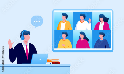 Online meeting flat vector illustration for banner 