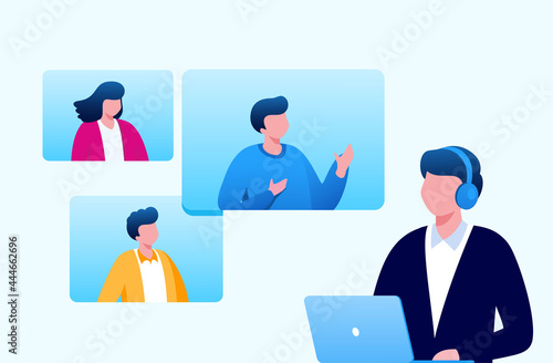 Online meeting flat vector illustration for banner 