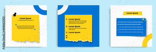 Social media tutorial, tips, trick, did you know post banner layout template with torn sticky paper note clips pin design element and seamless line pattern background.