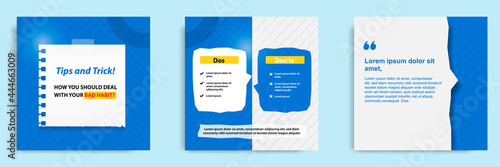 Social media tutorial, tips, trick, did you know post banner layout template with torn sticky paper note clips pin design elementand seamless line pattern background.
