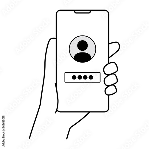 ログイン画面のスマートフォンのイラスト　パスワード　ロック　線画