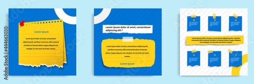 Social media tutorial, tips, trick, did you know post banner layout template with torn sticky paper note clips pin design element and seamless line pattern background.