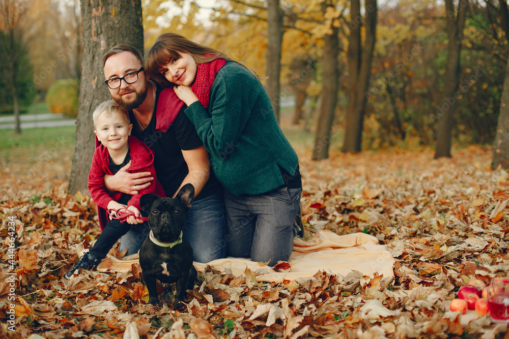 Family with little son in a autumn park Family with little son in a autumn park