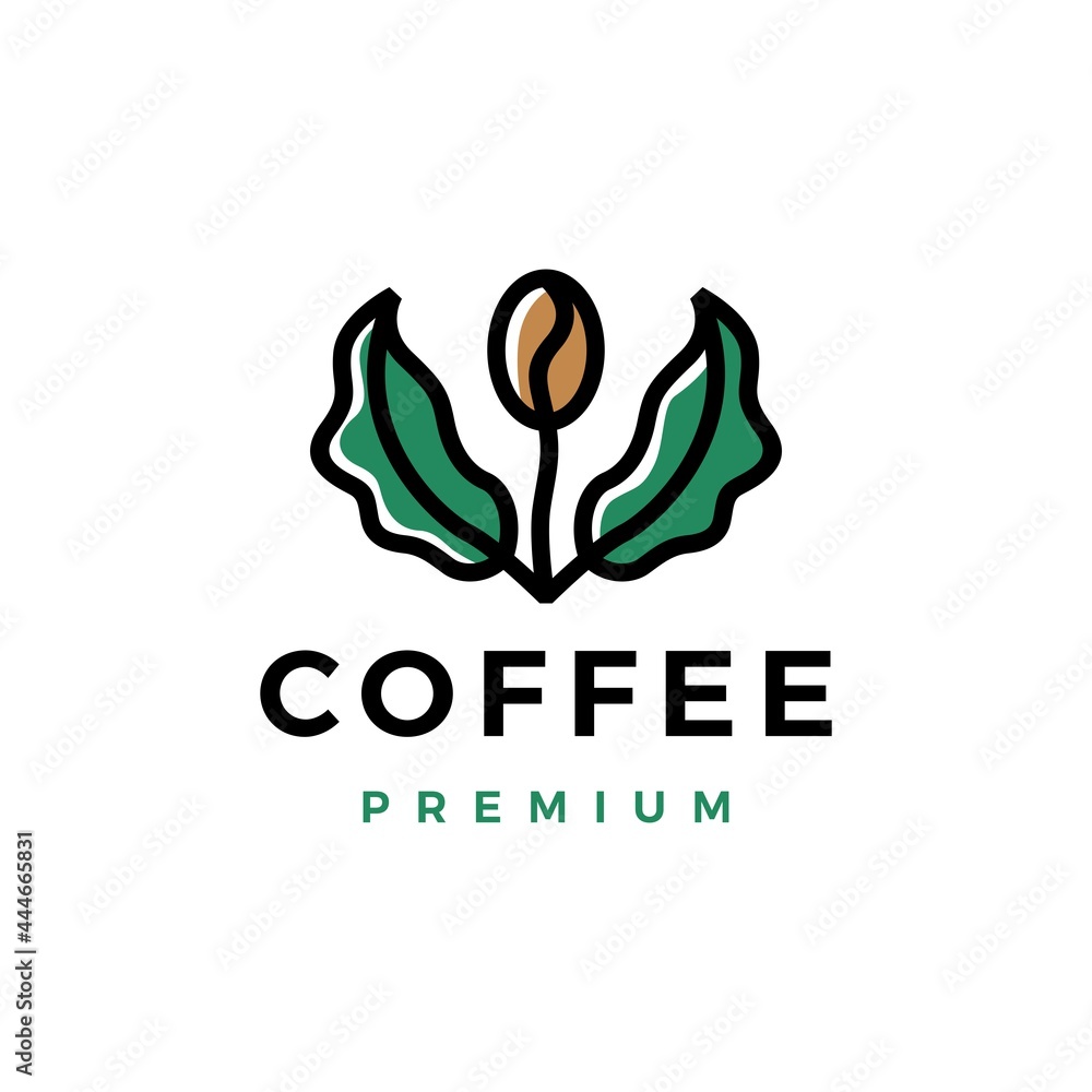 Fototapeta premium coffee bean tree leaf sprout logo vector icon illustration