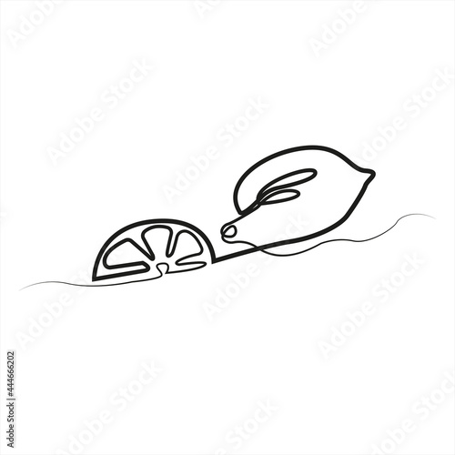 Lemon - one line drawing. Lime..Lemon and lemon wedge in continuous line drawing style isolated on white background. Vector. Linear style. Vector.
