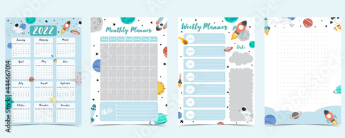 2022 table calendar week start on Sunday with astronaut and galaxy that use for vertical digital and printable A4 A5 size