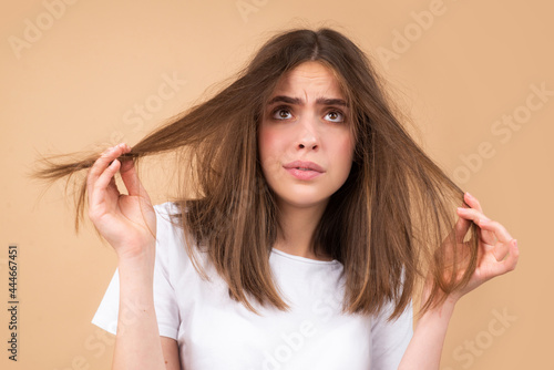 Woman loosing hair. Hair loss problem, baldness.