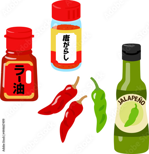 トウガラシを使った調味料のイラストセット