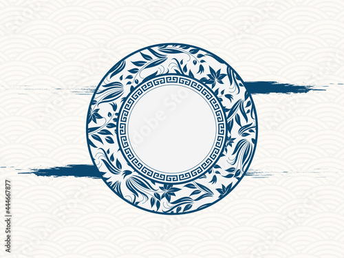 Fototapeta Chinese Traditional Blue And White Greeting Card Template