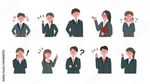スーツを着た人々の表情イラストセット