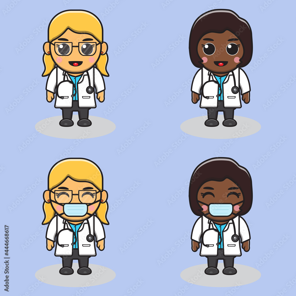 Cute little Female doctor. Adorable kids doctor set. Smiling little girls dressed as doctors vector illustrations. Cute little Female doctor. Adorable kids doctor set. Smiling little girls dressed as doctors vector illustrations.
