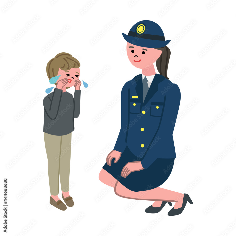 迷子の子供と女性警官のイラストstock Vector Adobe Stock