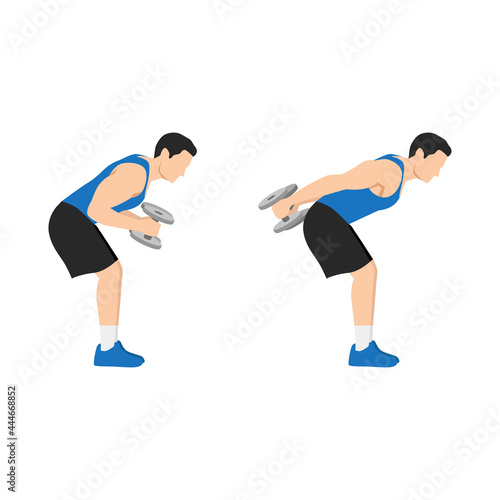 Man doing Bent over double arm tricep kickbacks exercise. Flat vector illustration isolated on white background photo