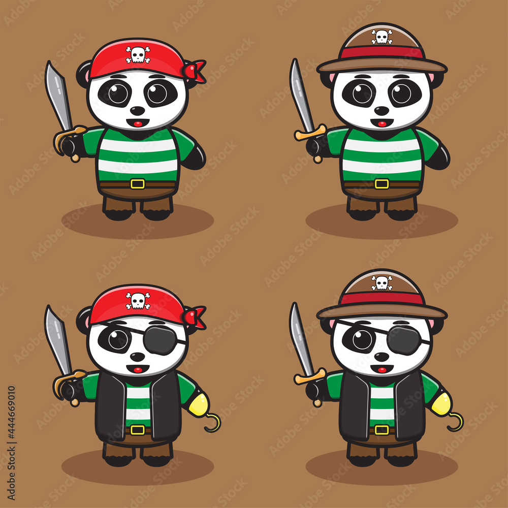 Vector illustration of cute Panda Pirate cartoon. Cute Panda expression character design bundle. Good for icon, logo, label, sticker, clipart. Vector illustration of cute Panda Pirate cartoon. Cute Panda expression character design bundle. Good for icon, logo, label, sticker, clipart.