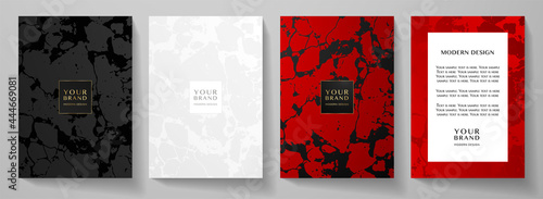 Modern cover, frame design set. Creative fashionable background with light abstract marble pattern. Premium trendy vector for makeup catalog, brochure template, restaurant menu, note book
