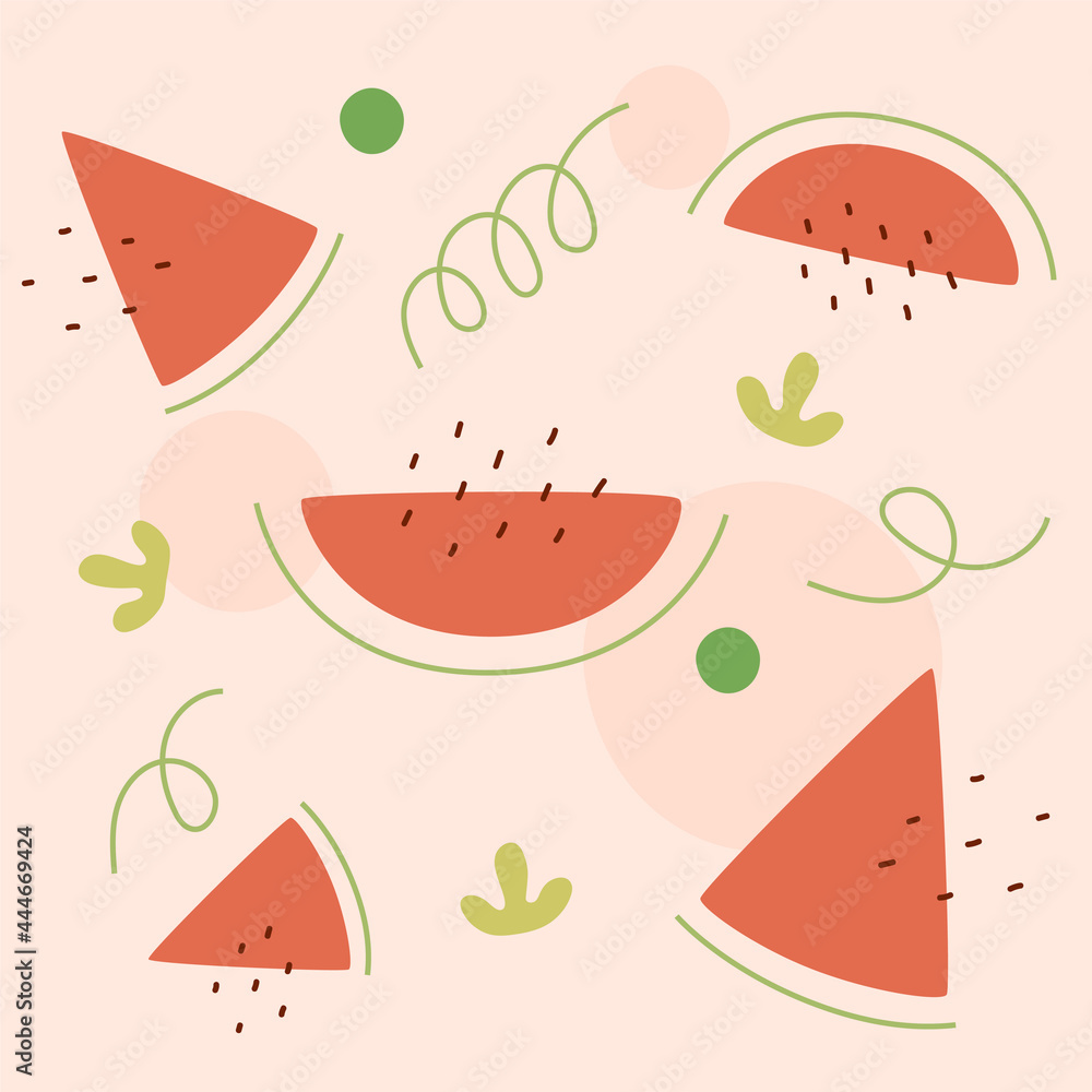 A simple background design with randomly arranged cut watermelons. Simple pattern design template. A simple background design with randomly arranged cut watermelons. Simple pattern design template.