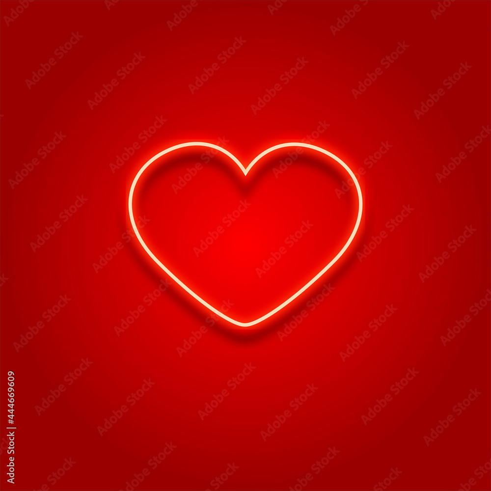 The neon heart is red. Use it for posters, posters, printing on mugs, T-shirts.