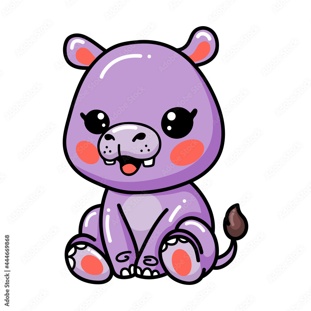 Naklejka premium Cute baby hippo cartoon sitting