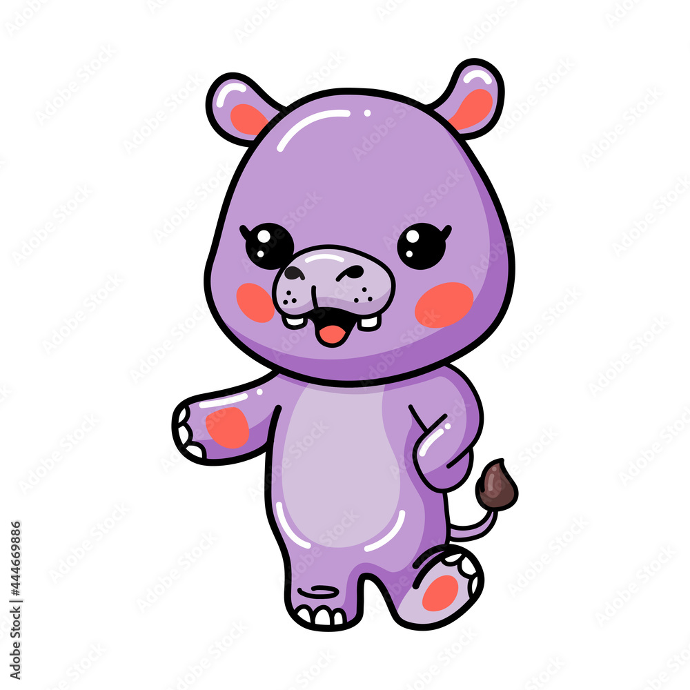 Cute baby hippo cartoon waving hand Cute baby hippo cartoon waving hand
