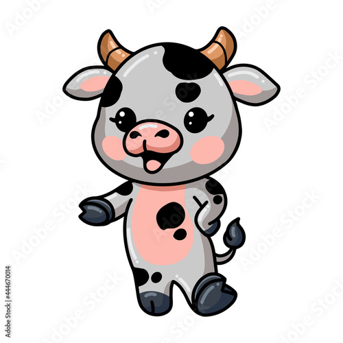 Cute baby cow cartoon presenting
