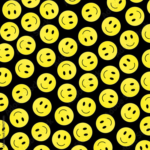 pattern smiley face emoji on black background. Vector illustration