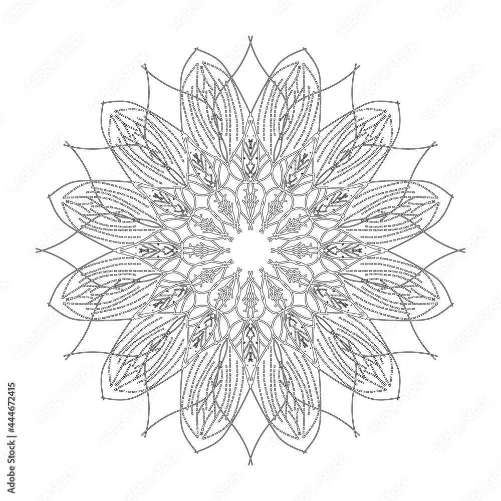 Black Flower Circular pattern in the form of a mandala for henna, frame 