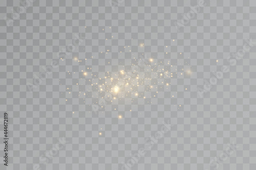 Christmas golden dust, yellow sparks and golden stars shine with a special light. Vector sparkles with sparkling magic dust particles.
