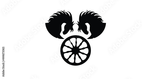 Logo of two horses and a wheel. icon for horse racing symbol