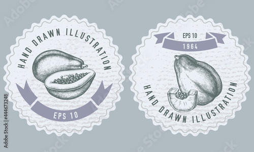 Monochrome labels design with illustration of papaya
