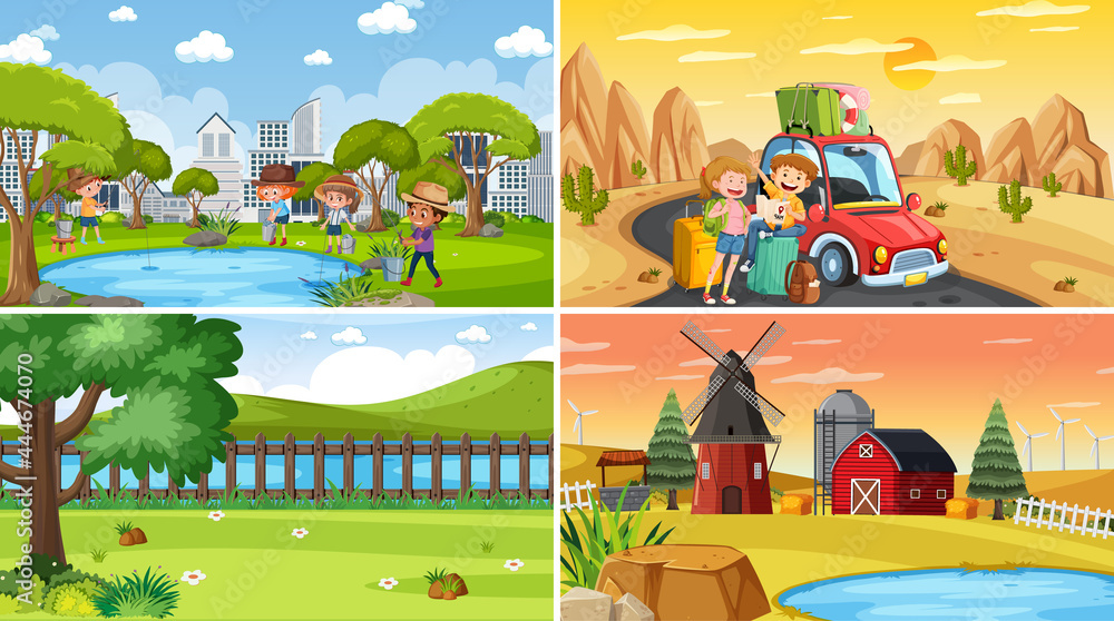 Set of different nature background scenes Set of different nature background scenes