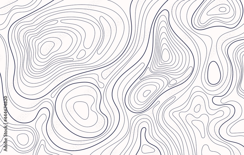 Topographic map. Topography contour, geography contouring lines. Topographical relief, landscape elevation terrain contours vector background. Detailed curved routes and trails top view