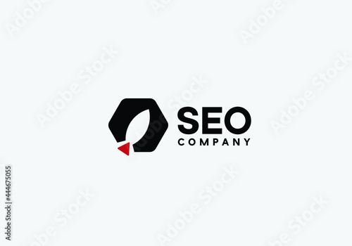 SEO multi color flat logo with rocket sign and arrow