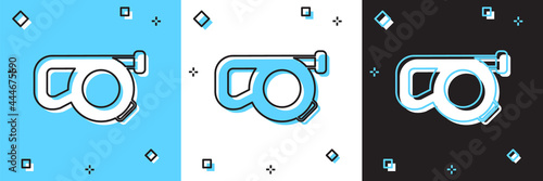 Set Retractable cord leash with carabiner icon isolated on blue and white, black background. Pet dog lead. Animal accessory for outdoors walk. Vector