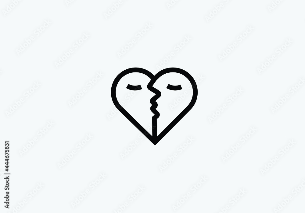 heart shape face love bird monogram vector logo template