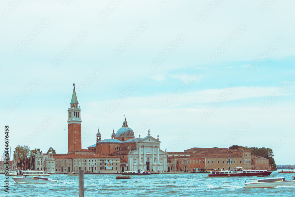 view of Church of San Giorgio Maggiore boats before it famous landmark place view of Church of San Giorgio Maggiore boats before it famous landmark place