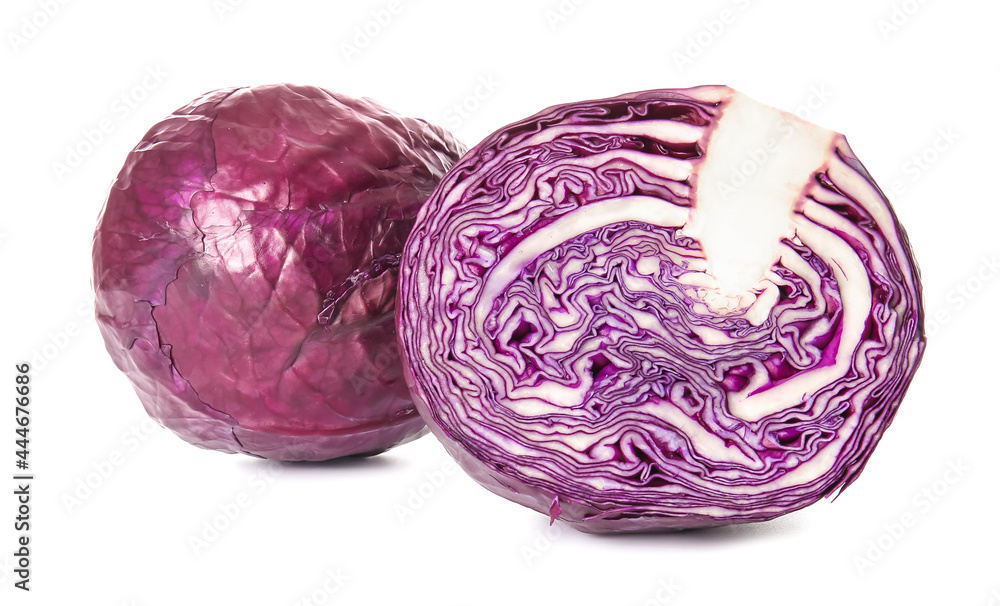 Half of fresh purple cabbage on white background Half of fresh purple cabbage on white background