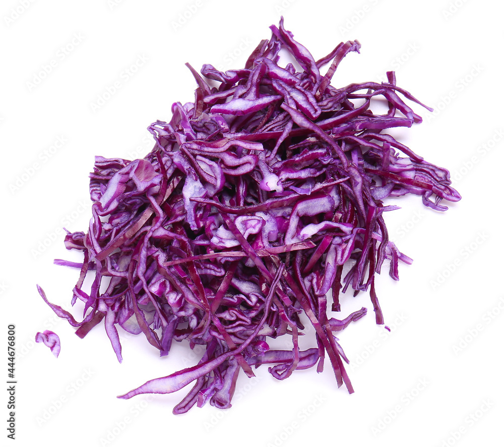 Cut fresh purple cabbage on white background