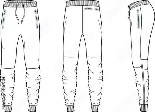 men's offbeat tailored jogger pant technical fashion illustration. mockup template. 
