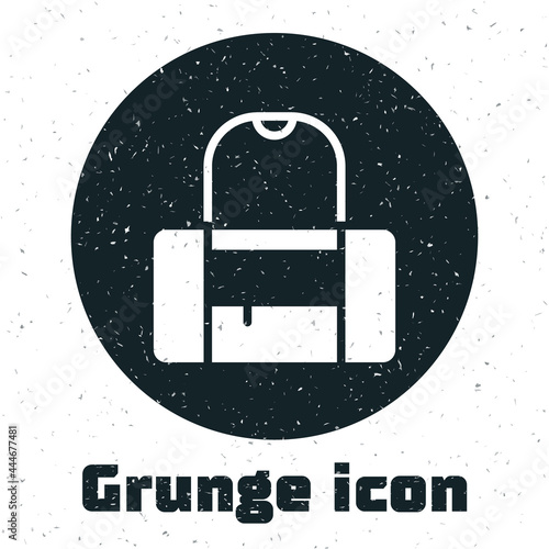 Grunge Sport bag icon isolated on white background. Monochrome vintage drawing. Vector