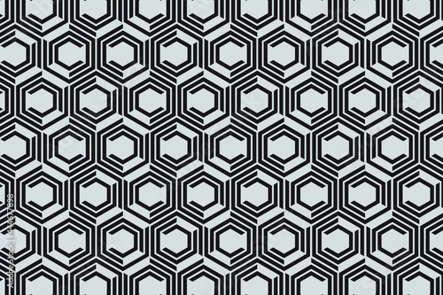 Abstract hexagon geometric pattern with lines, vector background. Black hexagon on white backgroud.